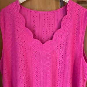 Pink Sleeveless Eyelet Tank 4X